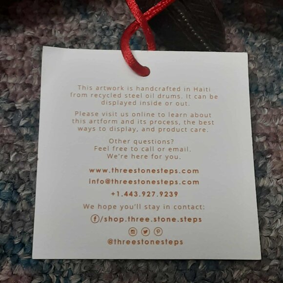 Handmade Three Stone Steps Haitian Metal art Dove of peace with Olive Branch NWT - Picture 11 of 14